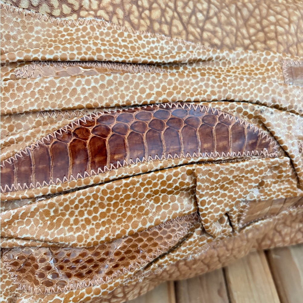 Vintage Leather Patchwork Exotic Boho Embossed Sn… - image 7